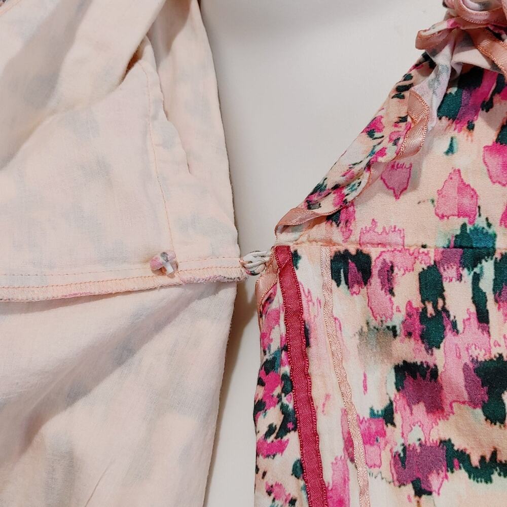 Rococo Sand Mimi Wrap Dress Long Sleeve V Neck Ruffled Pink Watercolor Medium - Picture 5 of 14